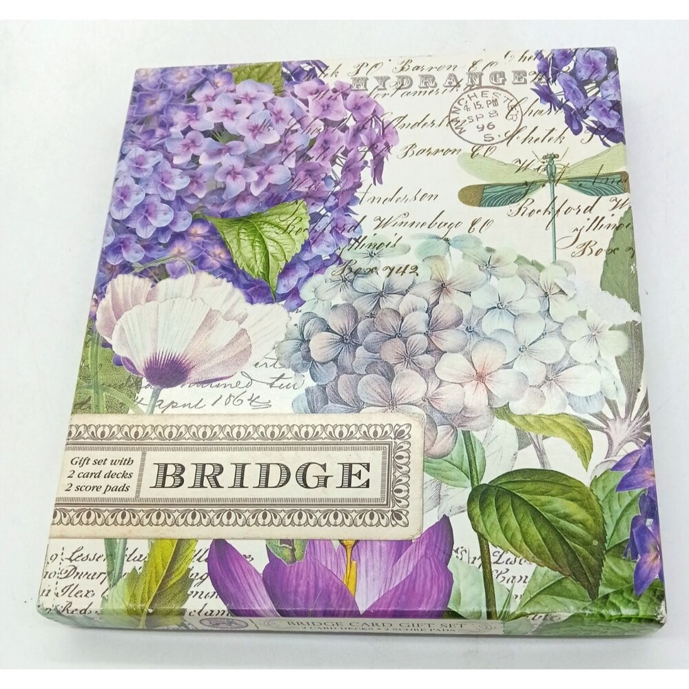 Michel Design Works Hydrangea Bridge Gift Set w/ 2 Card Decks & Score Pads New